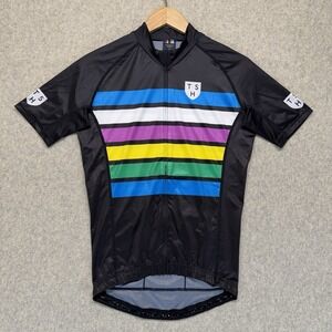 Tenspeed Hero Mens M Cycling Jersey Rainbow Stripe Full Zip Made Italy